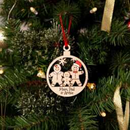 Family Christmas Tree Decoration, Personalised Gingerbread Oak Engraved Xmas Bauble - thumbnail 2