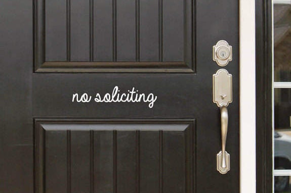 No Soliciting Decal Front Door - Entryway Funny Cartoony Or Wall Vinyl Sticker - Great Gift Idea/Home Decor - image 1