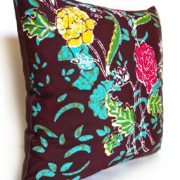 Floral Batik Pillow Cover Brown & Green Cotton, 16-Inch Square - thumbnail 2