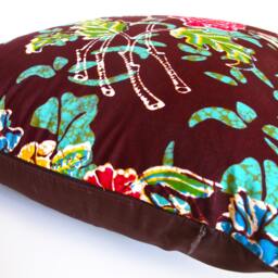 Floral Batik Pillow Cover Brown & Green Cotton, 16-Inch Square - thumbnail 3