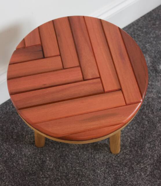 Oak Herringbone Round Table Solid Wood Accent Table - image 1