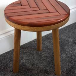 Oak Herringbone Round Table Solid Wood Accent Table - thumbnail 2