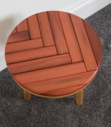 Oak Herringbone Round Table Solid Wood Accent Table - thumbnail 1