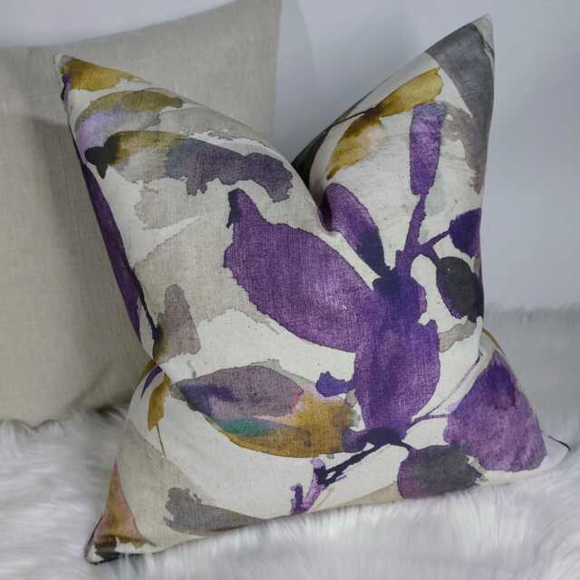 Luxury Watercolour Floral Cushion Cover - Abstract Purple, Teal & Gold Pillow, Decorative Throw Pillow - Only Cover Azzuro Prestigious - image 1