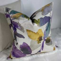 Luxury Watercolour Floral Cushion Cover - Abstract Purple, Teal & Gold Pillow, Decorative Throw Pillow - Only Cover Azzuro Prestigious - thumbnail 3