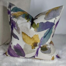 Luxury Watercolour Floral Cushion Cover - Abstract Purple, Teal & Gold Pillow, Decorative Throw Pillow - Only Cover Azzuro Prestigious - thumbnail 2
