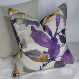 Luxury Watercolour Floral Cushion Cover - Abstract Purple, Teal & Gold Pillow, Decorative Throw Pillow - Only Cover Azzuro Prestigious