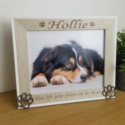 Pet Photo Personalised Frame, Memorial Lost Loved Dog, Cat, Animal Rip, Angel Furbaby, Feather & Paw Print Design, Add Any Text, 3D Design - thumbnail 2