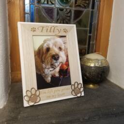 Pet Photo Personalised Frame, Memorial Lost Loved Dog, Cat, Animal Rip, Angel Furbaby, Feather & Paw Print Design, Add Any Text, 3D Design - thumbnail 1
