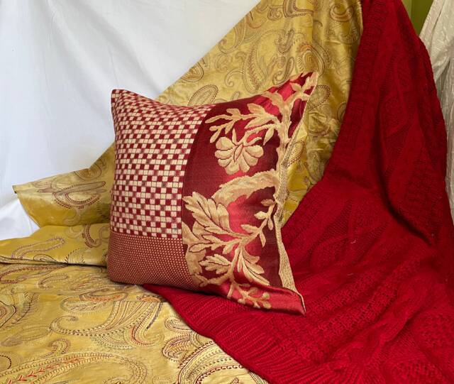 Red & Gold Silk Jacquard Pillow - Beacon Hill, 18 - image 1