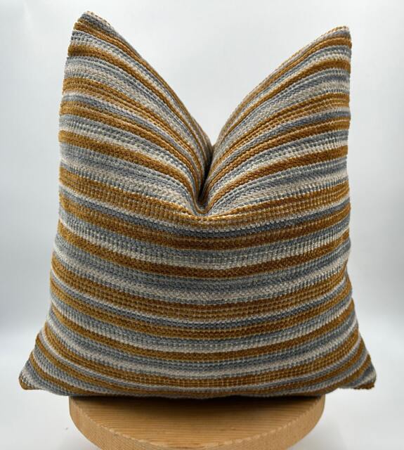 Mustard Gray Striped Pillow Cover, Textured Cotton Wool Blend, 20x20 , Throw - image 1
