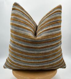 Mustard Gray Striped Pillow Cover, Textured Cotton Wool Blend, 20x20 , Throw - thumbnail 1