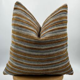 Mustard Gray Striped Pillow Cover, Textured Cotton Wool Blend, 20x20 , Throw - thumbnail 4