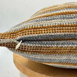 Mustard Gray Striped Pillow Cover, Textured Cotton Wool Blend, 20x20 , Throw - thumbnail 2