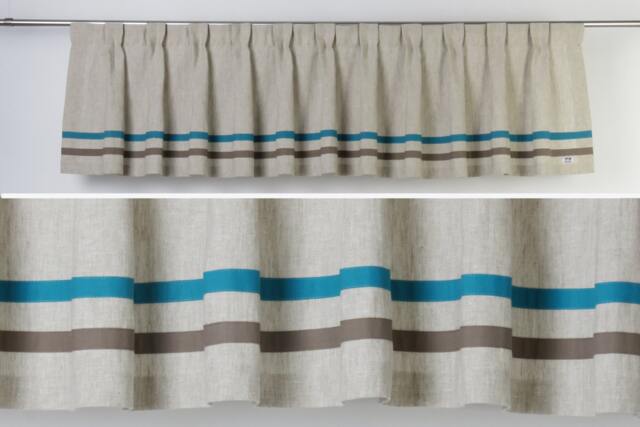 Boy Room Natural Linen Window Valance With Blue Brown Cotton Stripes-Custom Valence For Kitchen-Minimalist Modern Custom Window - image 1