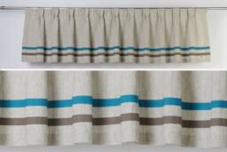 Boy Room Natural Linen Window Valance With Blue Brown Cotton Stripes-Custom Valence For Kitchen-Minimalist Modern Custom Window - thumbnail 1
