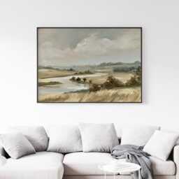 River Meadow Poster, Neutral Landscape Print, Country Wall Art, Paper - thumbnail 2