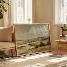 River Meadow Poster, Neutral Landscape Print, Country Wall Art, Paper - thumbnail 4