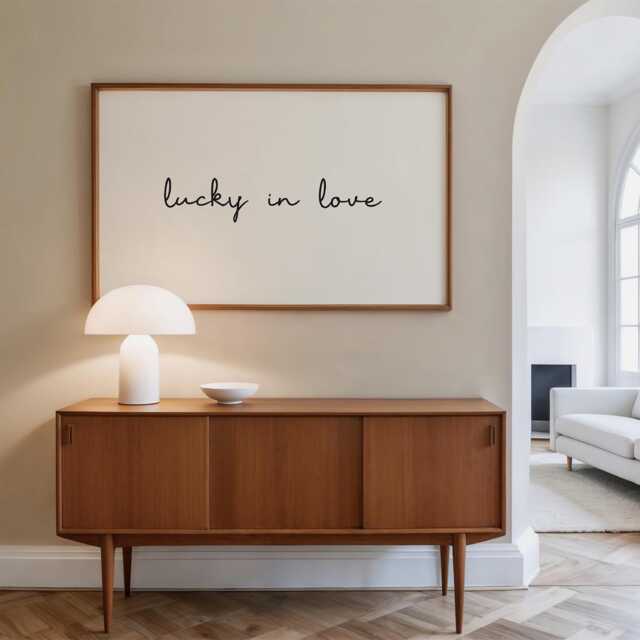 Lucky in Love Wall Art Landscape Minimal Neutral Handwritten Print, Horizontal Bedroom Decor - image 1