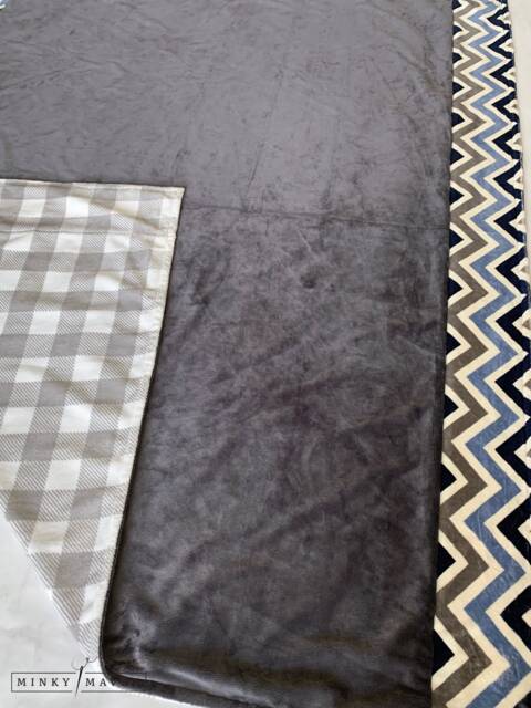 "Peaks Of Grey Minky Blanket - Grey, Smokey Blue, Black, White, Chevron, Buffalo Check 60""x60" - image 1