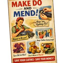 Ww2 Make Do & Mend Home Front Reproduction Metal Poster Sign, Retro Style Home Front Ww2 Sign Wall Art - thumbnail 2