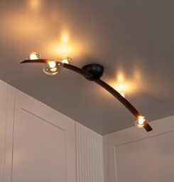 Brown Leather Flush Mount Ceiling Light - Honey Glass, Led - thumbnail 1