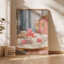 Paris Cafe Macaron Poster, French Dessert Wall Art, Champagne Print, Elegant Patisserie Decor, Feminine Kitchen Or Dining Room Art - thumbnail 3