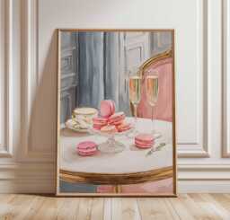Paris Cafe Macaron Poster, French Dessert Wall Art, Champagne Print, Elegant Patisserie Decor, Feminine Kitchen Or Dining Room Art - thumbnail 1
