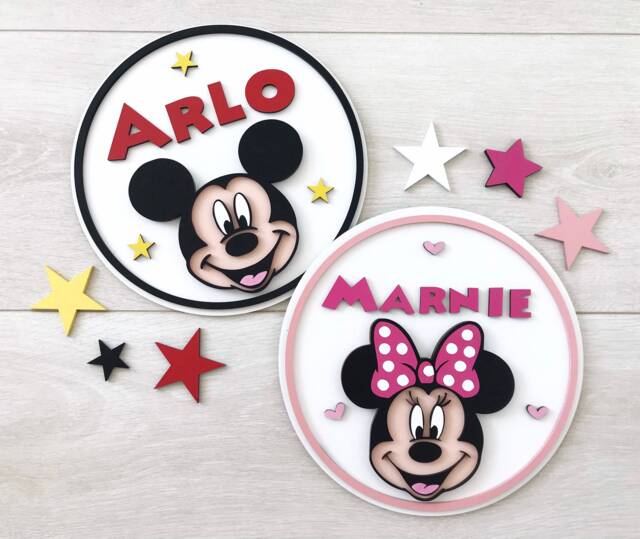 Wooden Mickey Or Minnie Mouse Name Plaque/Sign - Boys Girls Bedroom Wall Decor - image 1