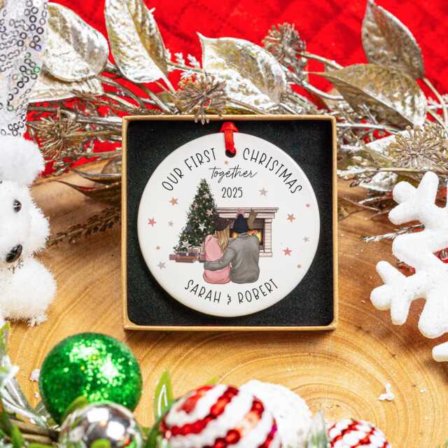 Personalised First Christmas Together Ornament, Ceramic Anniversary Keepsake Bauble For Boyfriend & Girlfriend - image 1