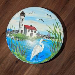 Lighthouse & Egret Painted Small Stool - thumbnail 2