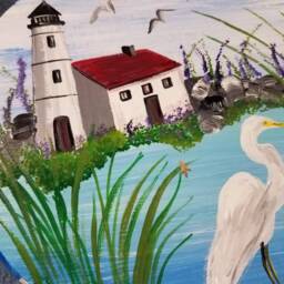 Lighthouse & Egret Painted Small Stool - thumbnail 4