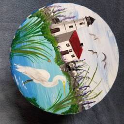 Lighthouse & Egret Painted Small Stool - thumbnail 3