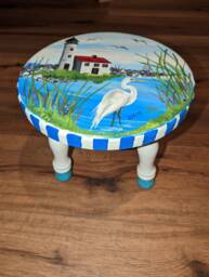 Lighthouse & Egret Painted Small Stool