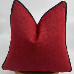 Red Luxury Linen Pillow Cover With Green Pipping, Fall Decor, Throw - thumbnail 4