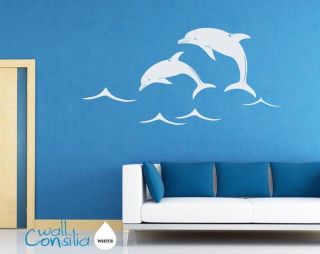 Dolphins Wall Decal Ocean Waves Nursery Stickers, Sea Life Kids Room Bathroom Mural Gift - image 1