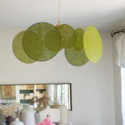 8-Round Linen & Brass Pendant Light - Designer Chandelier Kinetic Mobile Handmade - thumbnail 3