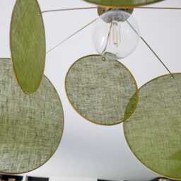 8-Round Linen & Brass Pendant Light - Designer Chandelier Kinetic Mobile Handmade - thumbnail 4