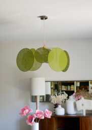8-Round Linen & Brass Pendant Light - Designer Chandelier Kinetic Mobile Handmade