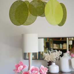 8-Round Linen & Brass Pendant Light - Designer Chandelier Kinetic Mobile Handmade - thumbnail 2
