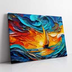 Beach Waves Boat Palette Painting Abstract Oil Wall Art, Framed Canvas Poster Print, Home/Office Room Decor Gifts - thumbnail 2