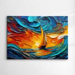 Beach Waves Boat Palette Painting Abstract Oil Wall Art, Framed Canvas Poster Print, Home/Office Room Decor Gifts - thumbnail 3