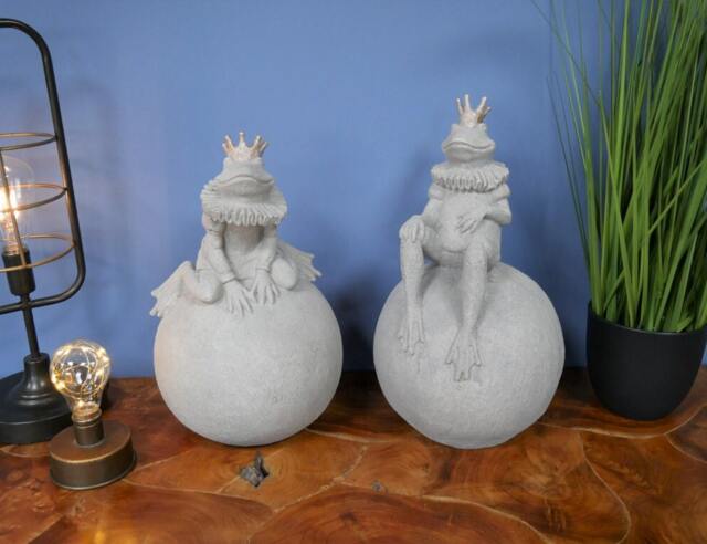 Quirky Resin Frog Prince Ornament Set - Home Or Garden Decor - image 1