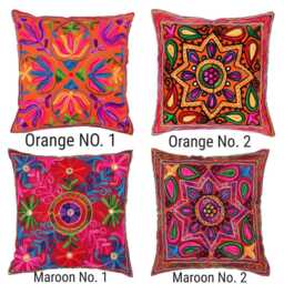 "Indian Cushion Covers Suzani Embroidered Mirrors Boho Case Takiya 40x40 cm 16""x16" - thumbnail 4