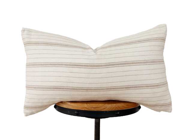 striped Lumbar Pillow Cover Natural Tan Brown Cotton, 12x20 14x20 14x34 - image 1