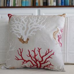 Beach House Coral Sea Fan & Horse Linen Throw Pillow Or Cover - Red Blue - thumbnail 2