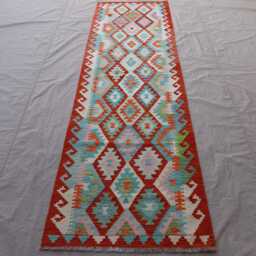 10 Ft Geometric Kilim Rug, Muted Colors Veg Dyes Wool Handmade Afghan Flatweave Modern Runner Rug, Hallway Rug - thumbnail 2