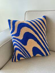 Hand Tufted Punch Needle Pillow Cover, Decorative Embroidered Cushion Cover, Y2K Vibrant Wavy Lines, Fun Home Decor Rug, Psychedelic Printed - thumbnail 1