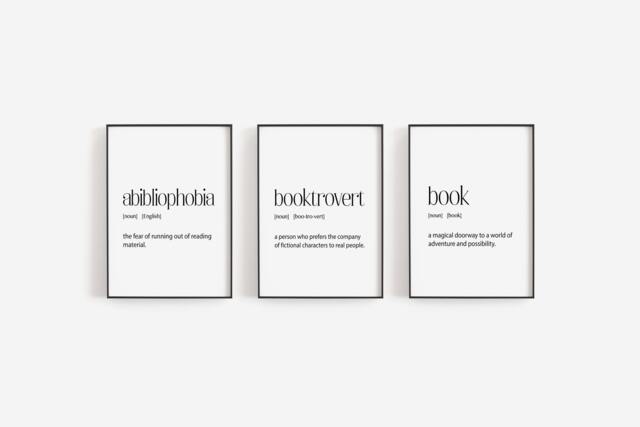Book Lover Gift - Set Of 3 Wall Art Lover Gifts For Women & Men Study Room Art Funny Library Wall