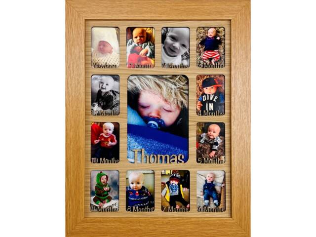 Newborn Baby 1st Year Personalised Photo Frame 1-12 Months - Natural Finish & Oak Insert - image 1